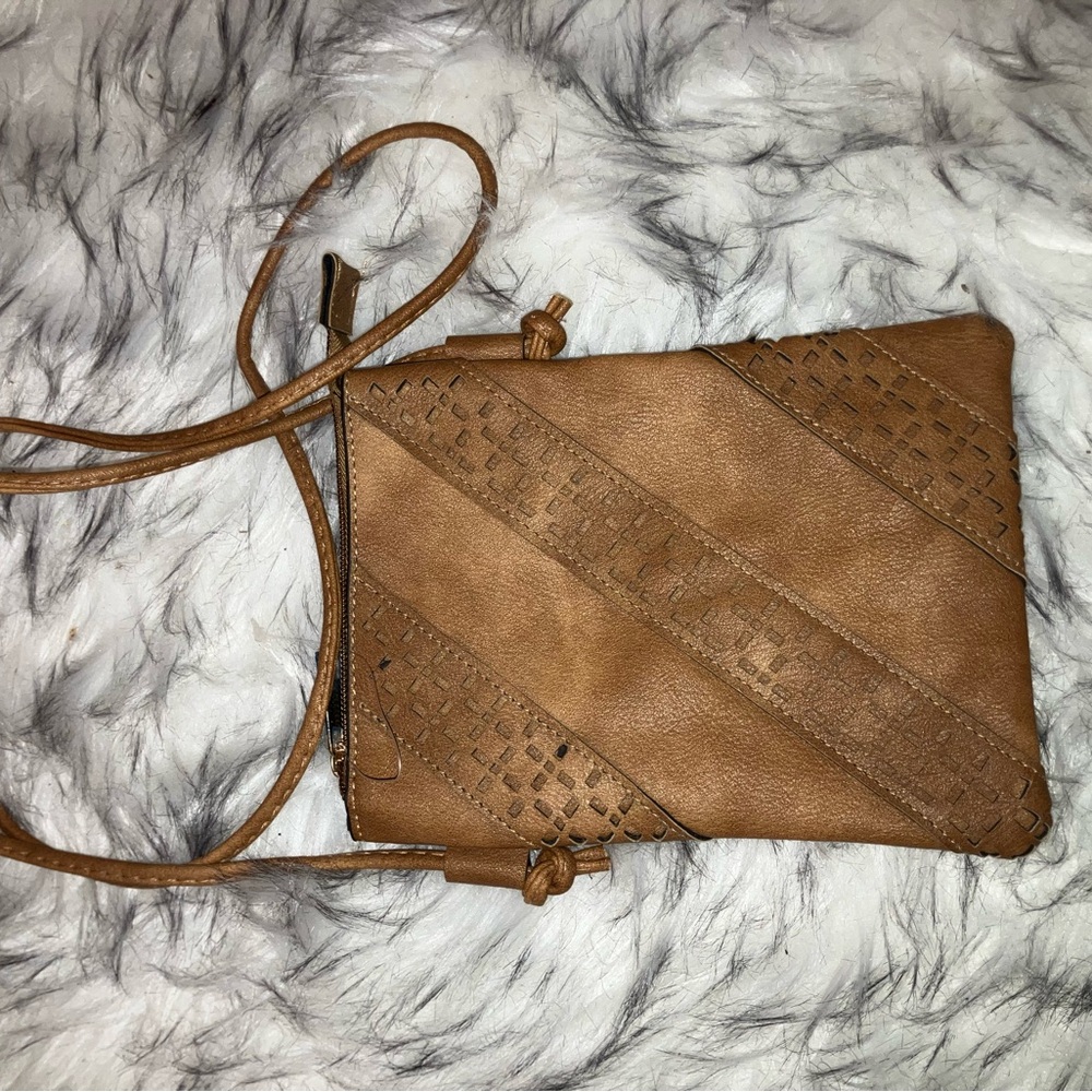 Brown Pleather Crossbody Bag